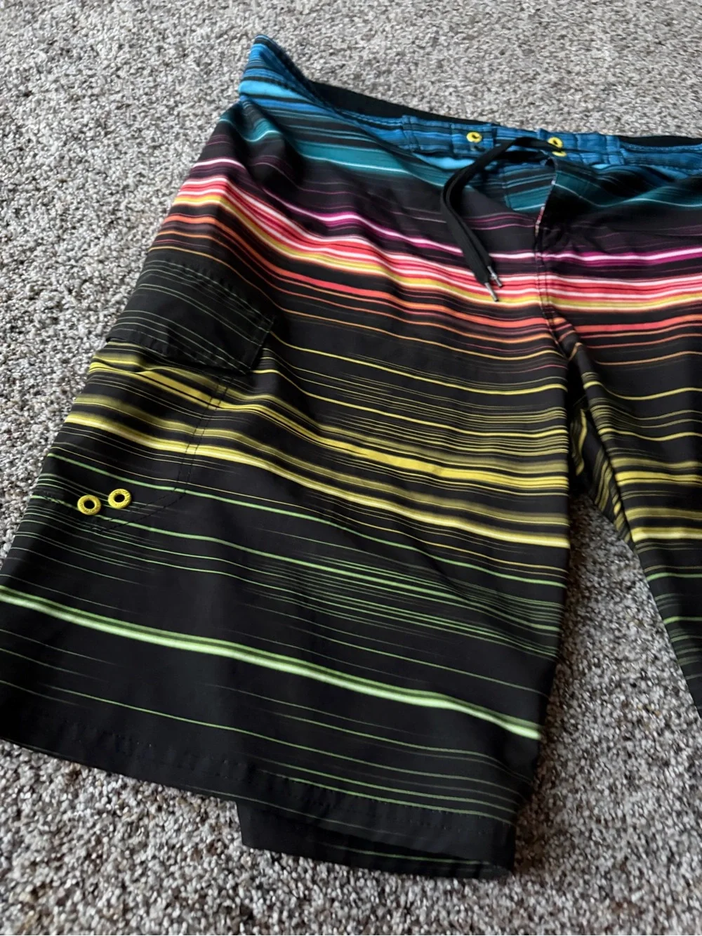 OP Ocean Pacific Mens 38 OP Flex 4-Way Stretch Striped Board Shorts Y2K Surf